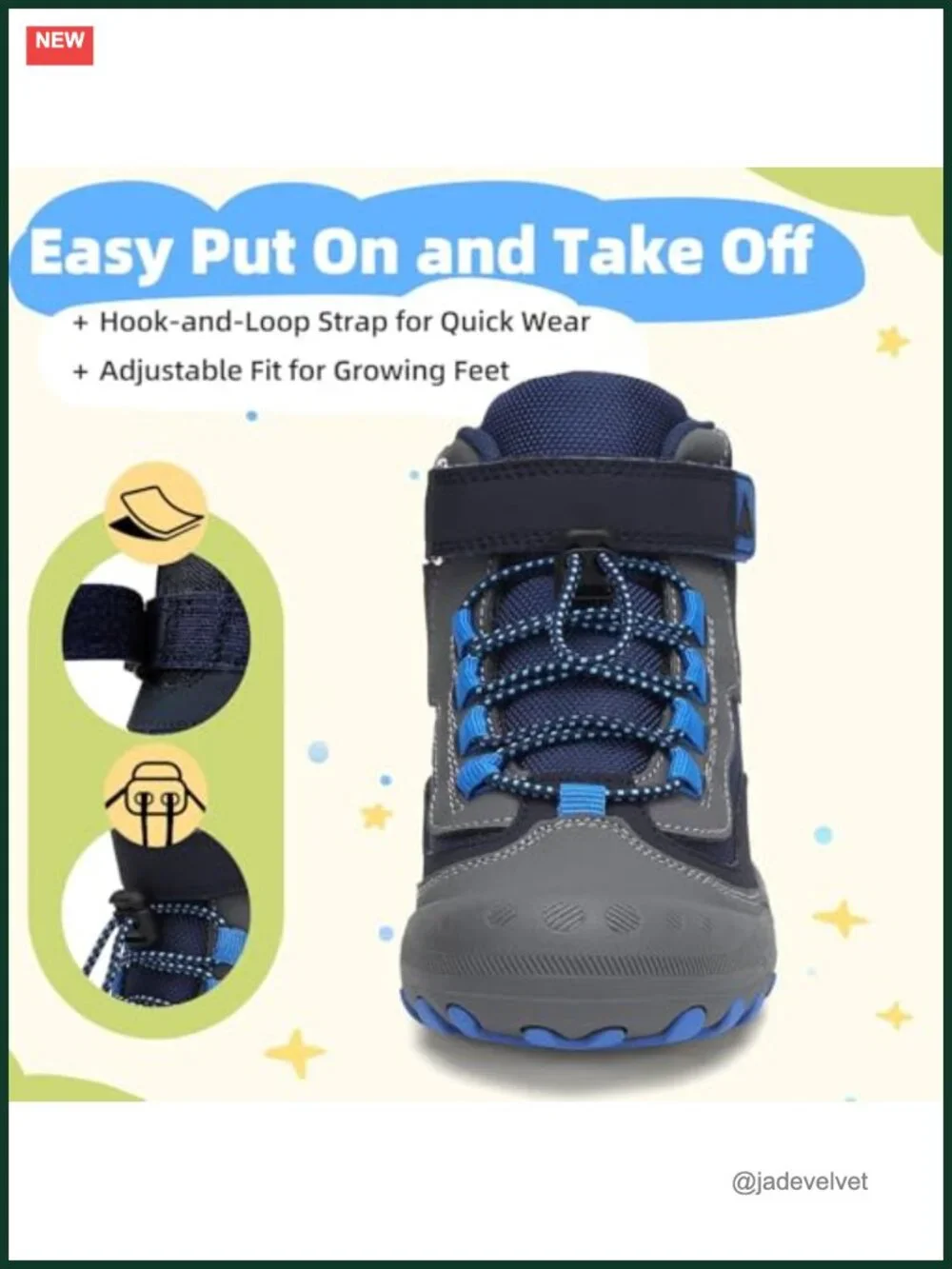 Kids Water Resistant Hiking Boots with Anti-Collision Toe, Hook & Loop Closure
